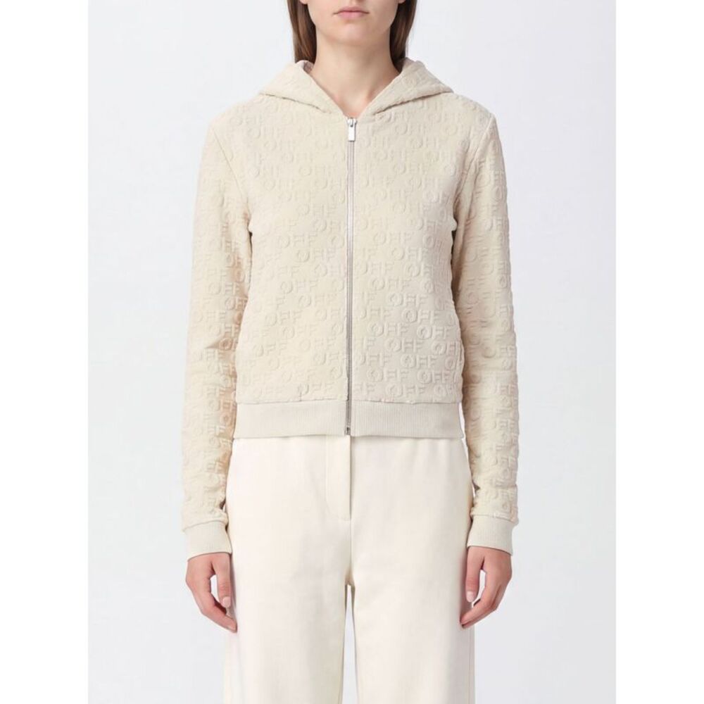 Off-White Women Zipped Cotton Hoodie Off-White With An Embossed Logo